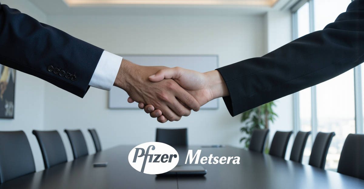 Poignée de main symbolisant le rachat de Metsera par Pfizer, une acquisition stratégique sur le marché de l'anti-obésité.
