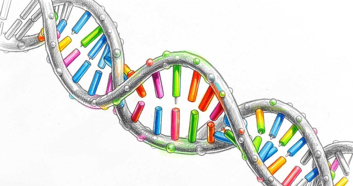 Double hélice d'ADN avec mise en évidence d'une séquence palindromique colorée