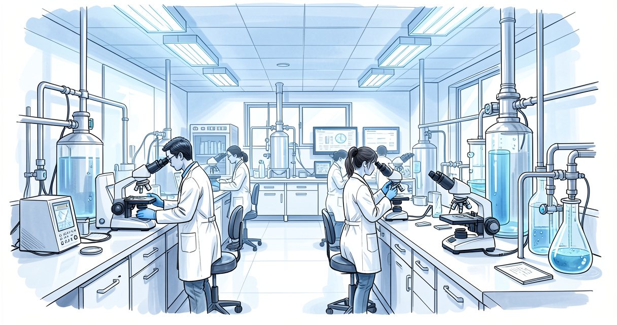 Laboratoire de biotechnologie moderne avec microscopes et bioréacteurs