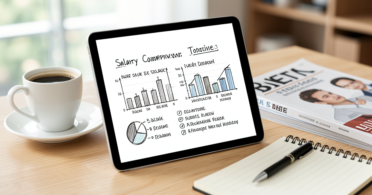 Tableau de salaires en biotechnologie médicale sur une tablette dans un bureau professionnel