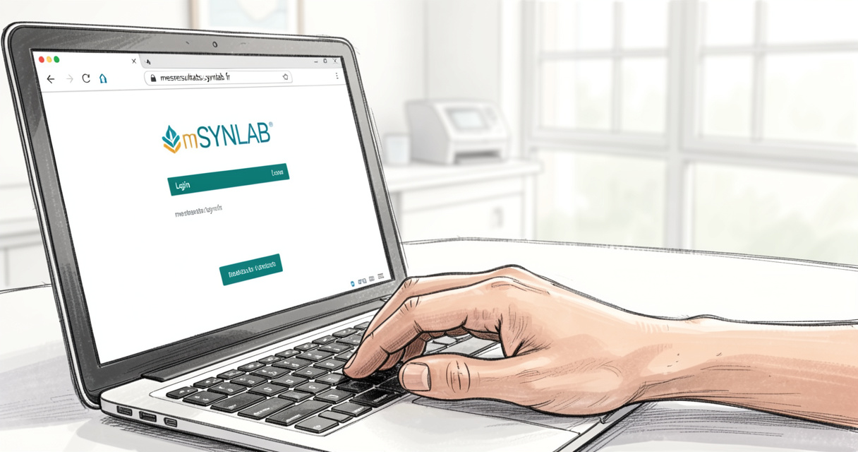 Personne se connectant à mes résultats Synlab sur un ordinateur portable, page mySYNLAB
