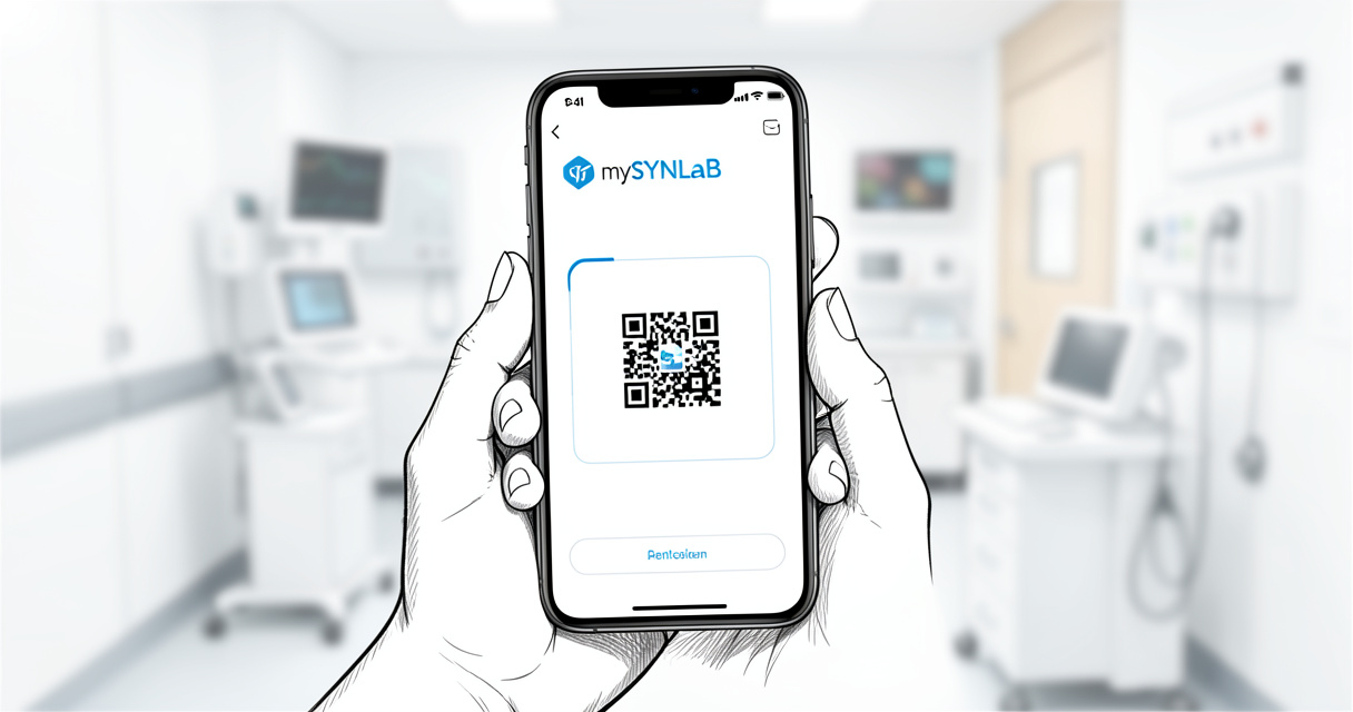 Application mySYNLAB sur smartphone avec scanner de code QR pour accéder aux résultats d'analyses