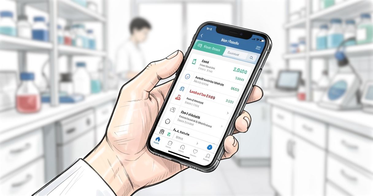 Patient consultant ses résultats d'analyses sur application mobile Biofutur Conflans