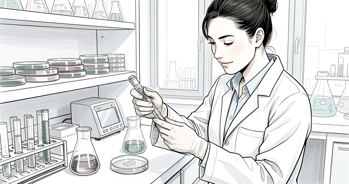 Technicien de laboratoire manipulant un échantillon d'urine pour analyse des délais de résultats