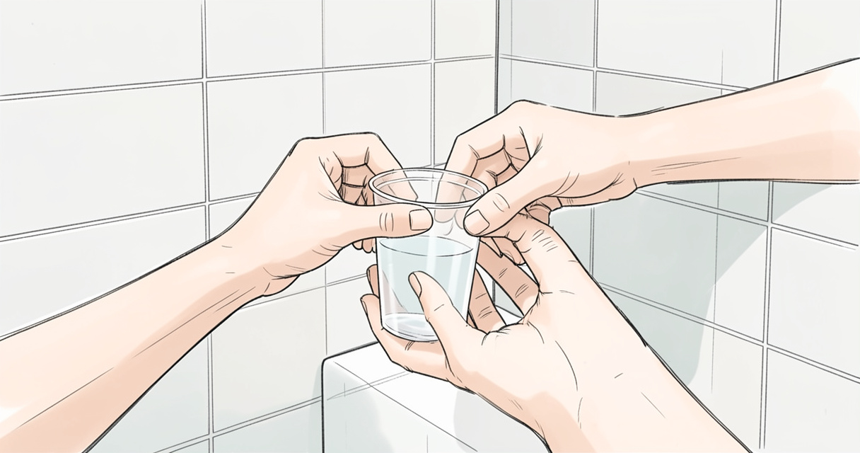 Préparation ECBU : ouverture d'un récipient stérile pour recueillir les urines avec les mains lavées