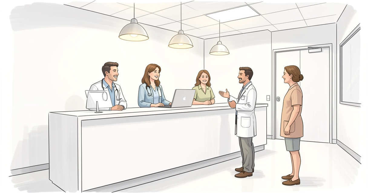 Accueil du Laboratoire des Cèdres Échirolles avec personnel souriant et espace moderne