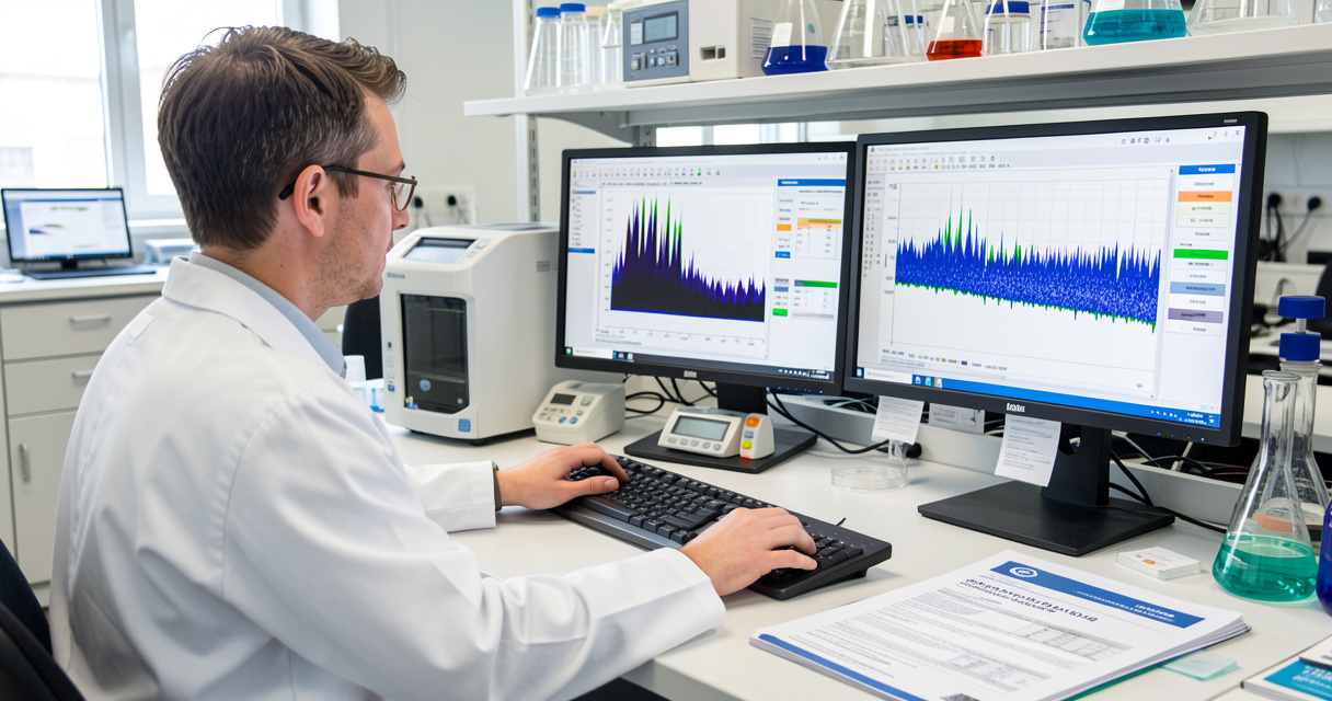 Biologiste ou chimiste effectuant une validation de méthode analytique en laboratoire sur système HPLC sous démarche ISO 15189