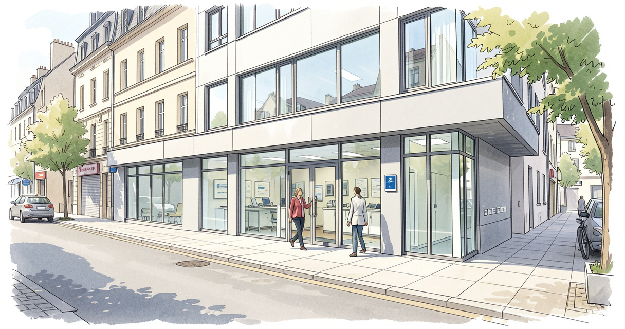 Laboratoire Unilabs Bio-Domes Pont-du-Château, façade du 12 rue de la Poste
