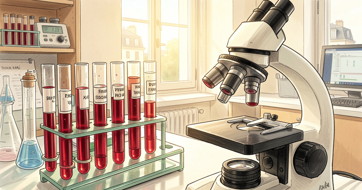 Laboratoire d'analyse à Tours : tubes à essai et microscope d'un laboratoire moderne.