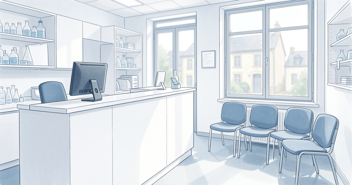 Salle d'accueil du laboratoire d'analyses médicales à Marquise