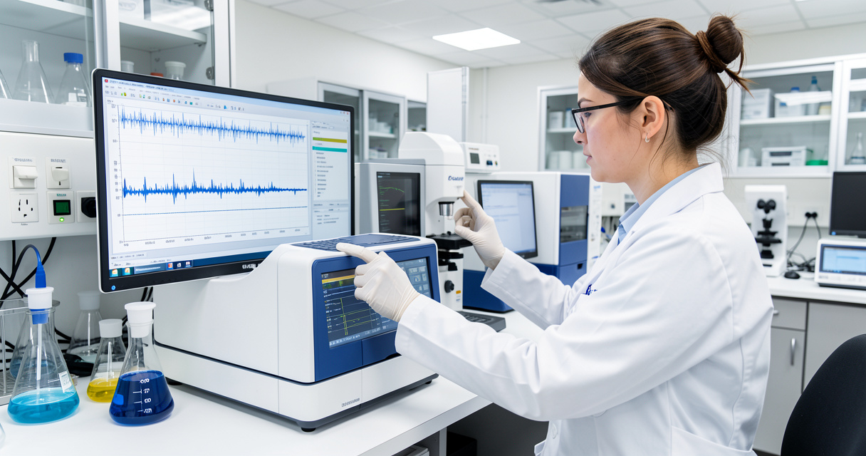Technicien de laboratoire médical réalisant la validation analytique d'une méthode de dosage HPLC