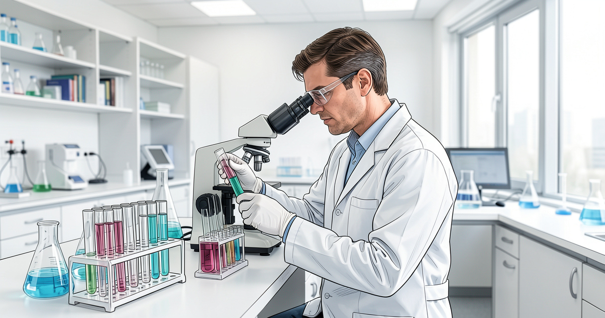 Laboratoire d'analyses médicales Bio Med avec biologiste en blouse blanche