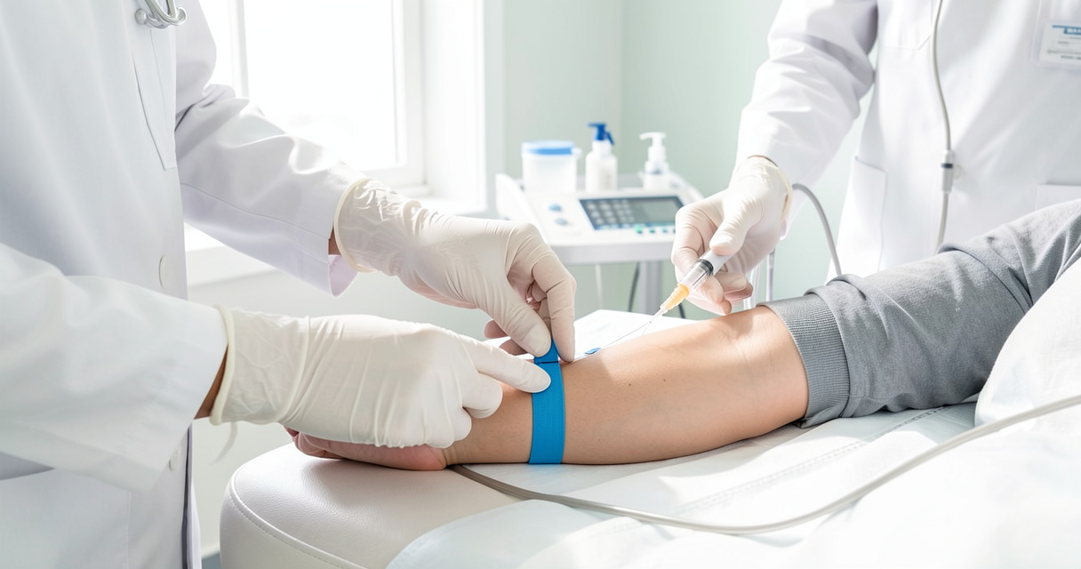 Prise de sang réalisée dans un laboratoire d'analyse à Vincennes